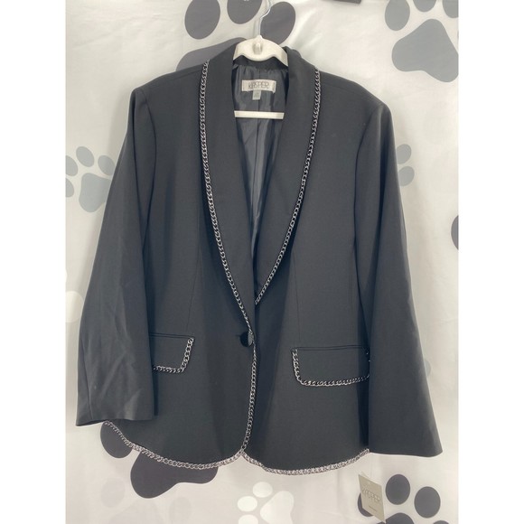 Kasper Woman NWT One Button Shawl Collar Jacket Chain Detail Blazer Blk 22W New - Picture 3 of 10